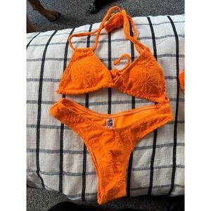 Orange Textured Bikini Set